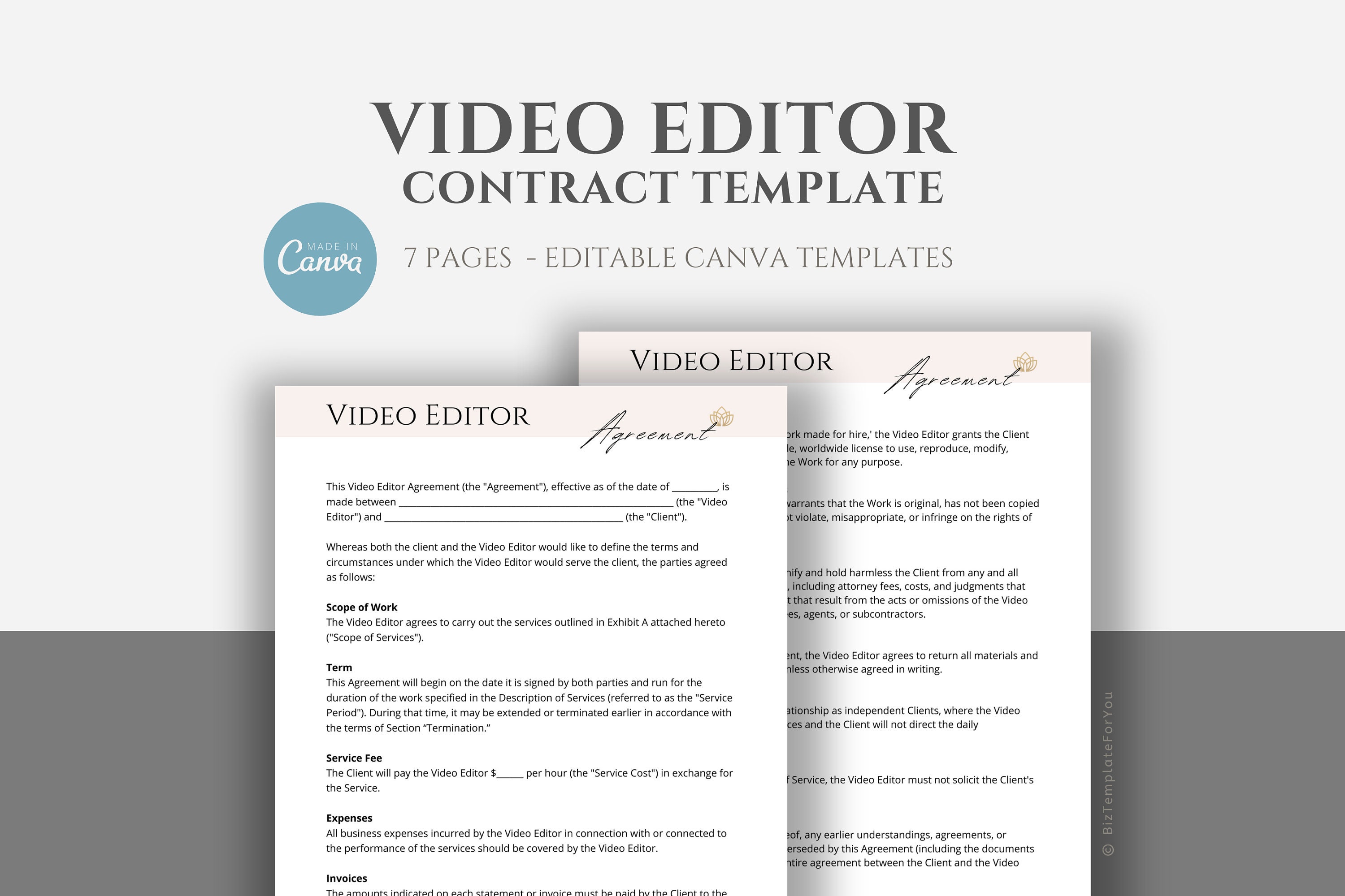 Editable Video Editor Contract Template, Video Editing Service Editable Video Editor Contract Template, Video Editing Service