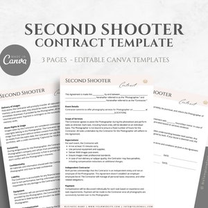 Editable Photography Second Shooter Contract Template, Canva Template Photography Business, Independent 2nd Shooter Service Agreement Forms