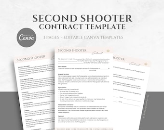 Editable Photography Second Shooter Contract Template, Canva Template Photography Business, Independent 2nd Shooter Service Agreement Forms