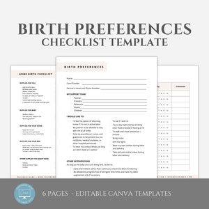 May include: A printable checklist template for planning a home birth. The checklist includes sections for supplies for you, the baby, your home, and your bed. It also includes a section for other things you might need, such as a birth plan, a doula, and a midwife. The checklist is designed to help you create a personalized birth plan that meets your needs.