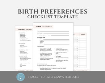 May include: A printable checklist template for planning a home birth. The checklist includes sections for supplies for you, the baby, your home, and your bed. It also includes a section for other things you might need, such as a birth plan, a doula, and a midwife. The checklist is designed to help you create a personalized birth plan that meets your needs.