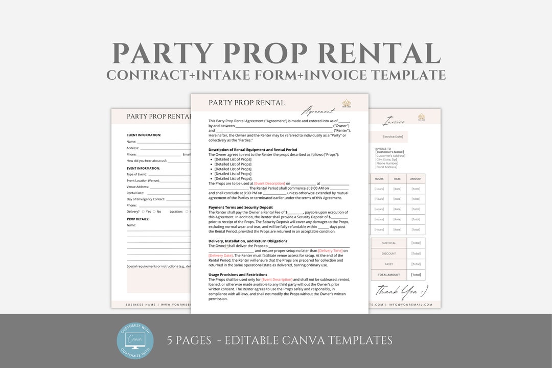 Editable Party Prop Contract Template, Party Decor Rental Agreement