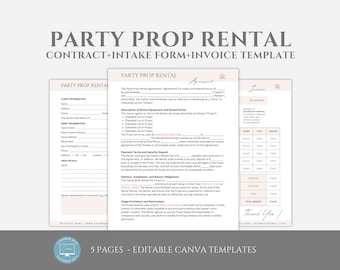 Editable Party Prop Contract Template, Party Decor Rental Agreement, Decor Rental Business Form, including Invoice Template, Canva editable