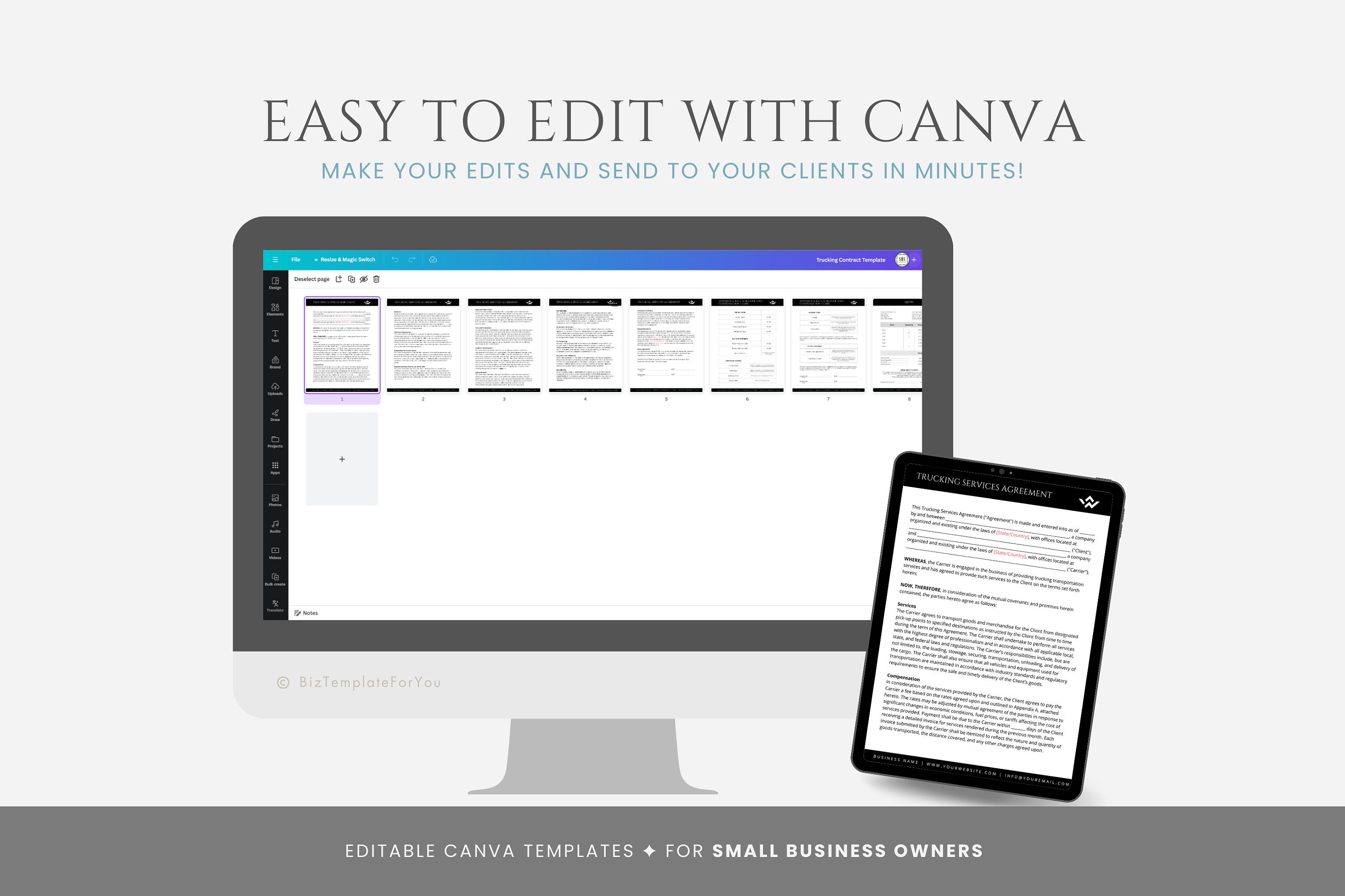 Editable Trucking Contract Template Professional Trucking Service
