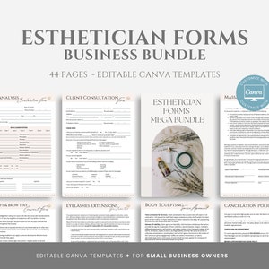 Editable Esthetician Forms Bundle, Esthetician Template Intake Form, Consent Forms & Waivers Packet for your Spa Business, Canva Templates