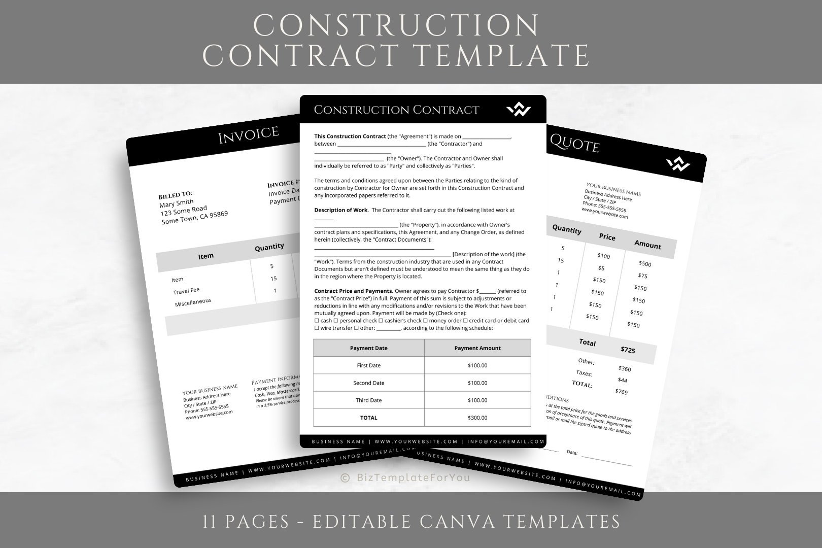 Editable Construction Contract Template, Professional Construction ...