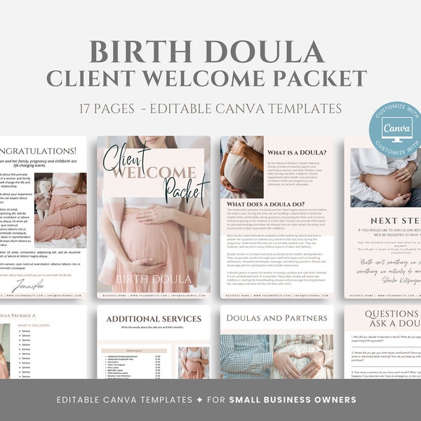 Editable Birth Doula Welcome Packet, New Client Welcome Packet Template, Doula Services & Pricing Guide, Doula Marketing Tool, Canva Templat