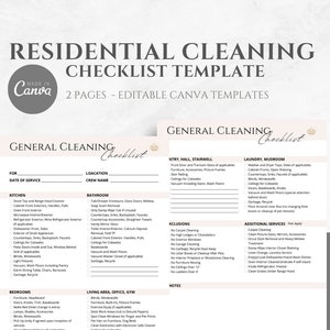 Residential General Cleaning Checklist, Editable House Cleaning Checklist, Professionally designed Form for Cleaning Service Business, Canva