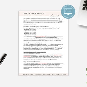 Prop Contract Editable Party Prop Contract Template, Party Decor Rental Agreement ...