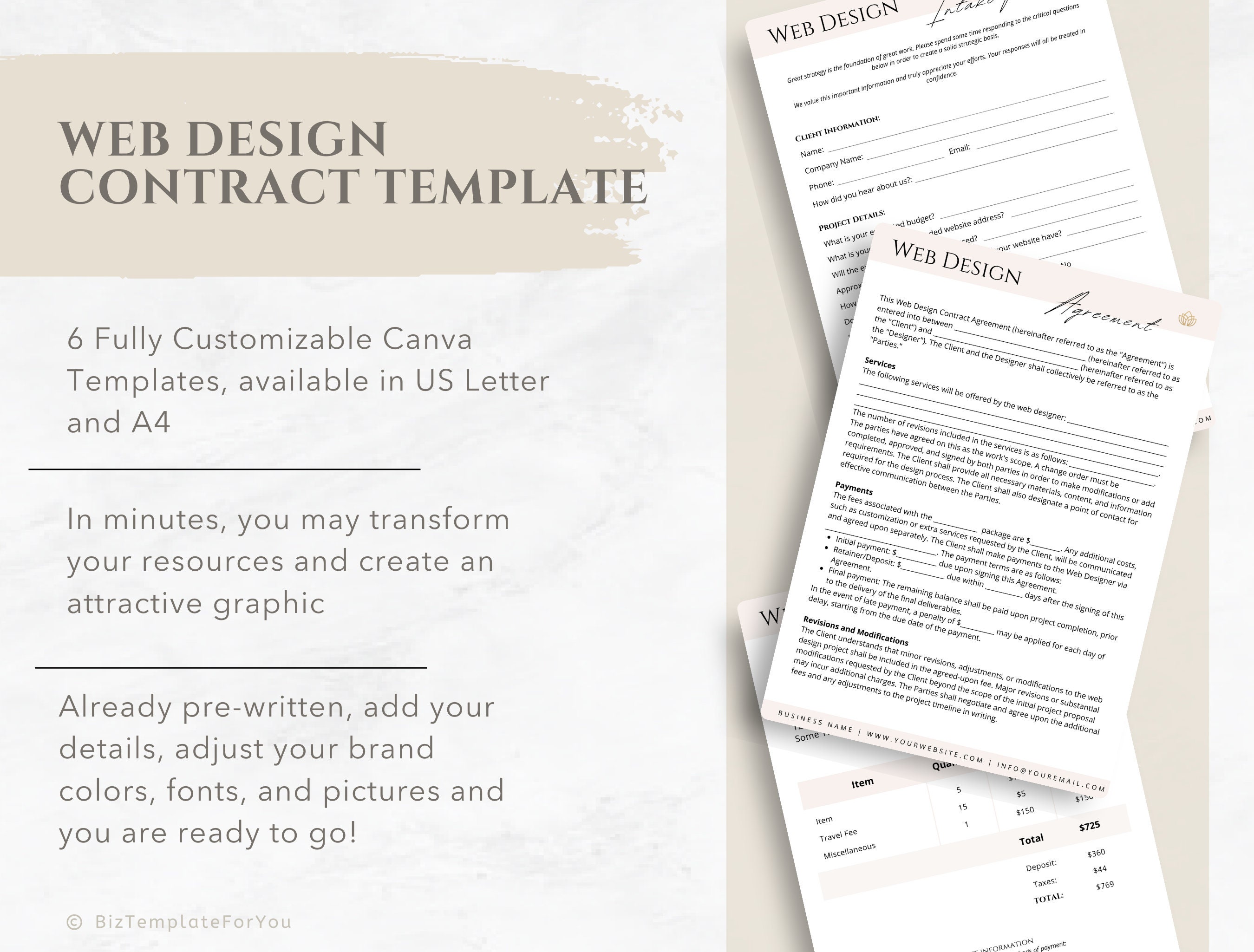 Editable Web Design Contract Template Freelance Website - Etsy