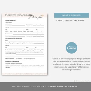 Editable Placenta Encapsulation Client Intake Form Template for Doulas ...
