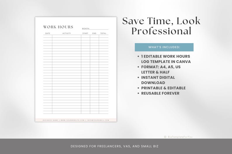 Editable Work Hours Log Template, Canva Time Tracker Sheet for ...