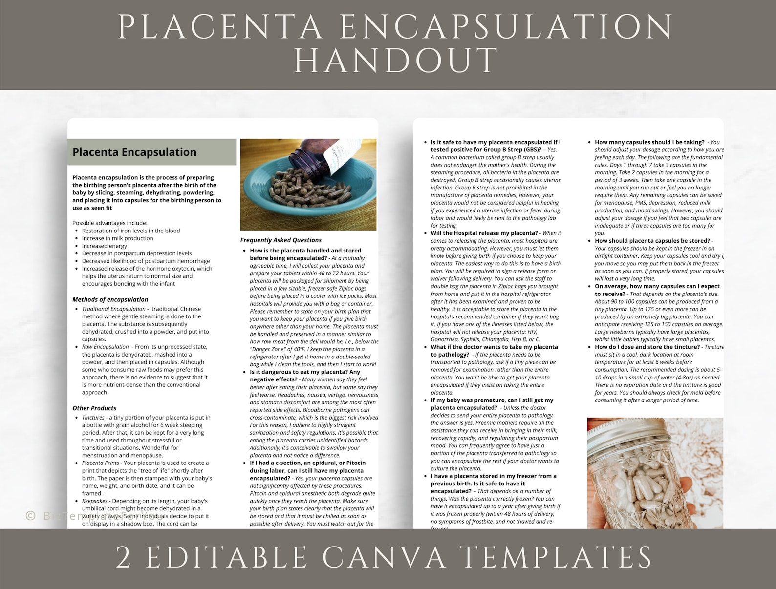 Placenta Encapsulation Handout Template for Doulas Midwives - Etsy