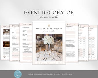 Event Decorating Forms Bundle, Templates for Decorators, Party Decorator Forms, Intake Form + Contract + Quote + Packages, Canva Forms