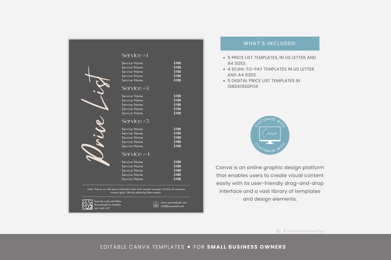 Editable Scan to Pay Template, Small Business Price List Canva Template ...