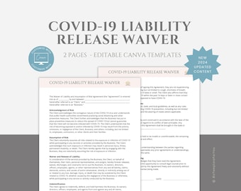 Editable COVID-19 Liability Release Form, Waiver Template for your Business, Editable in Canva, Ideal for Small Business Owners