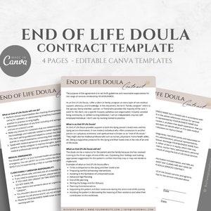 Editable End of Life Doula Contract Template, Death Doula Service Agreement, Editable Canva Template for End-of-Life Doulas