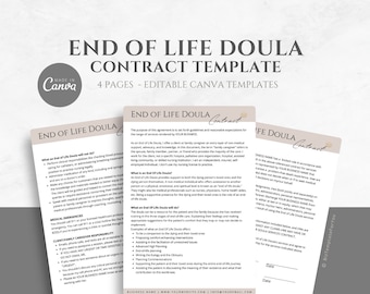 Editable End of Life Doula Contract Template, Death Doula Service Agreement, Editable Canva Template for End-of-Life Doulas