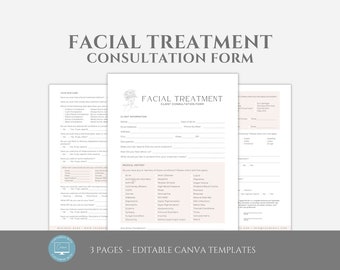 Editable Facial Consultation Form - Esthetician Template, Beauty Salon Client Intake Form, Skin Care Business Forms, Canva Facial Template