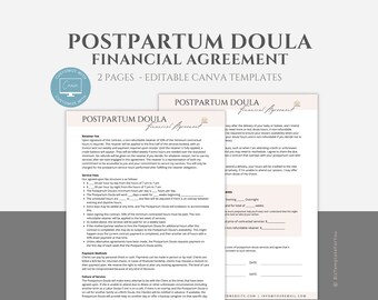 Editable Postpartum Doula Financial Agreement Template, Postpartum Doula Contract Template, Doula Business Forms, Doula Paperwork