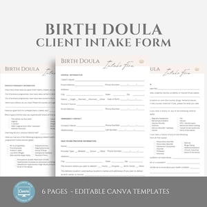 Editable Birth Doula Client Intake Form Template, Doula Business Forms, Doula Paperwork, Editable Contracts, Canva Template for Doulas