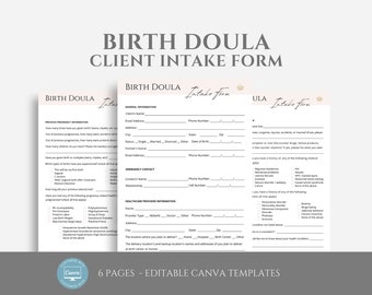 Editable Birth Doula Client Intake Form Template, Doula Business Forms, Doula Paperwork, Editable Contracts, Canva Template for Doulas