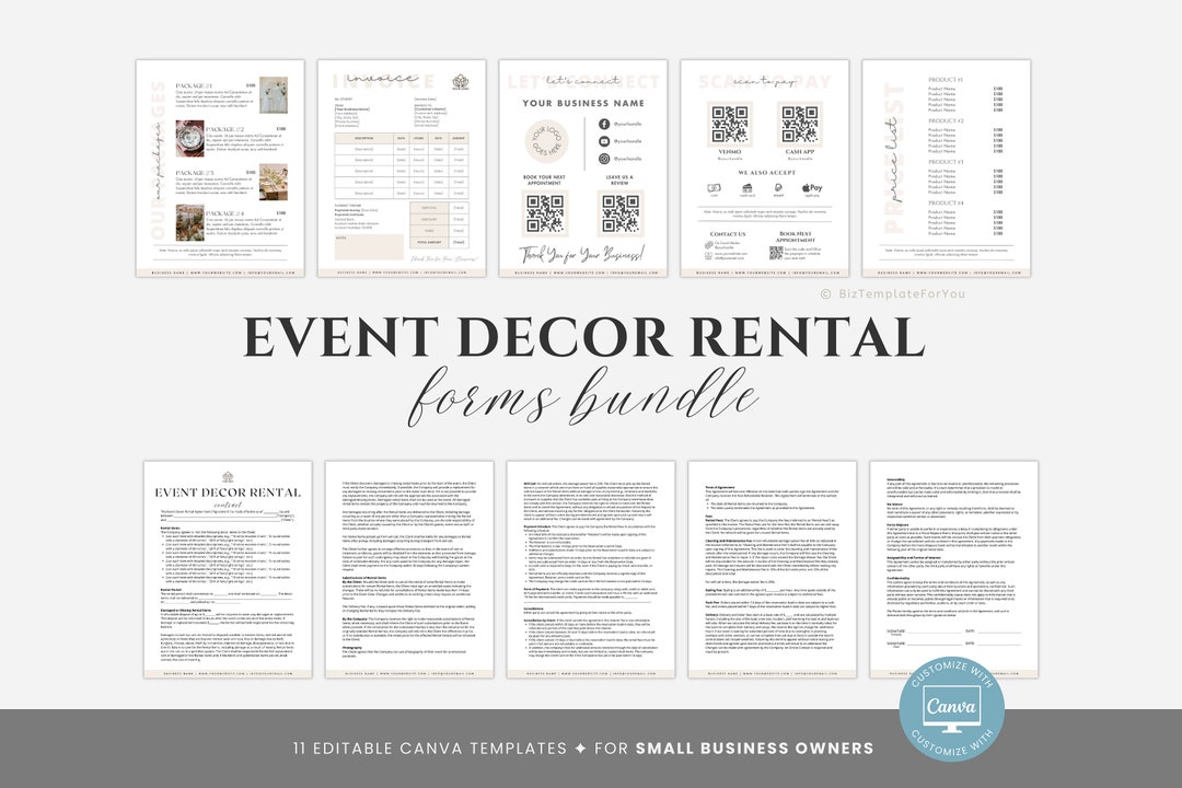 Editable Event Decor Rental Forms Bundle, Party Equipment Rental ...
