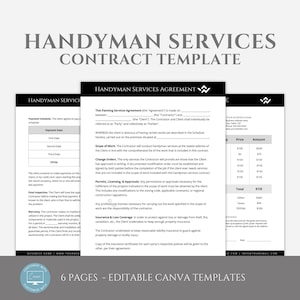 Editable Handyman Contract Template, Professional Handyman Services Agreement, Contractor Agreement, Home Small Jobs Services, Canva file