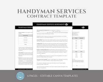 Editable Handyman Contract Template, Professional Handyman Services Agreement, Contractor Agreement, Home Small Jobs Services, Canva file