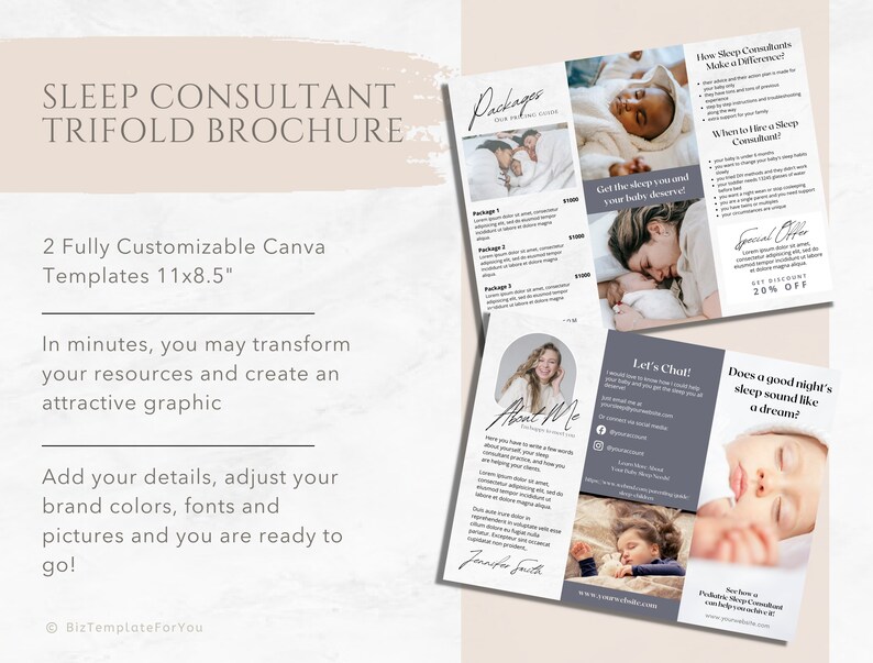 Editable Sleep Consultant Brochure Template Printable Sleep Etsy