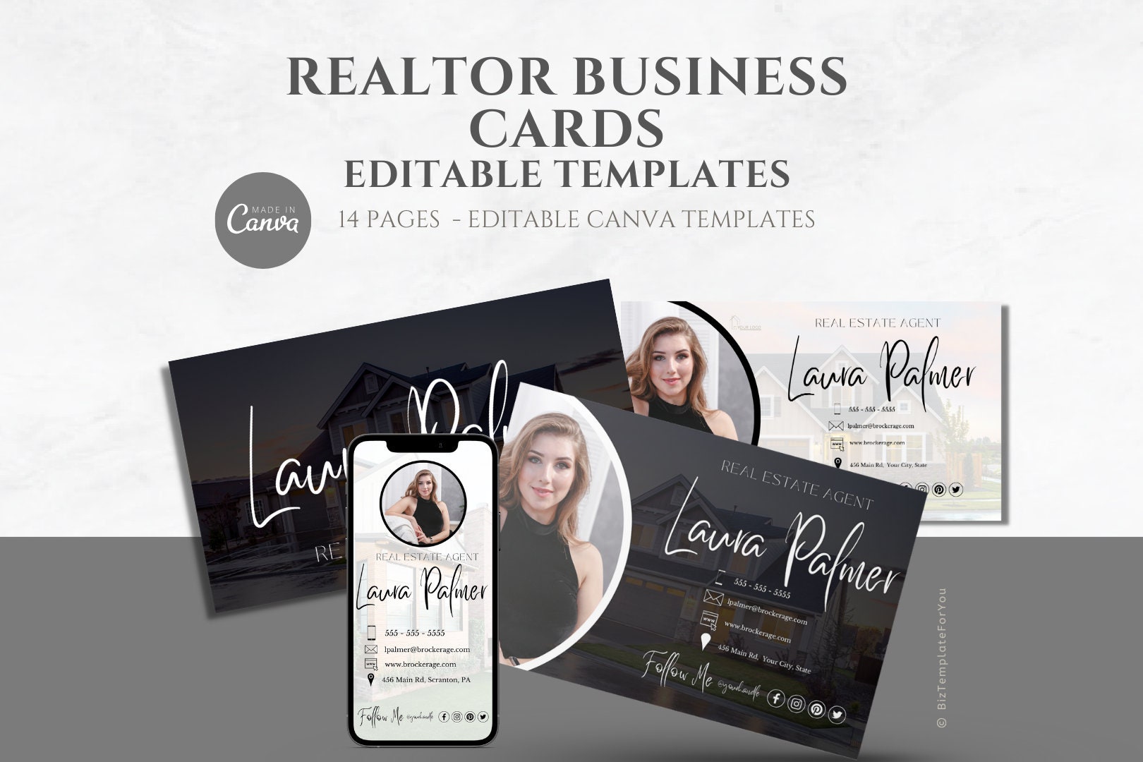 Editable Real Estate Digital Business Card & Business Card Bundle, Real ...
