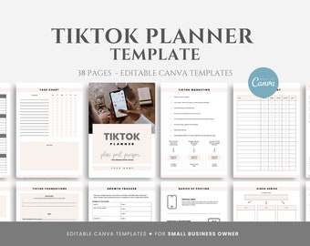 Editable TikTok Planner Template, Social Media Planner for Small Business Owners, TikTok Marketing Planner Canva Templates, Canva Editab