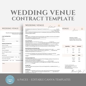 Editable Wedding Venue Contract Template, Venue Rental Agreement, Event Venue Form, Wedding Service Agreement, Event Planning Canva editable