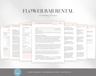 Editable Flower Bar Contract Template, Flower Bar Rental Service Agreement, Event Services Business Template Form, Canva editable