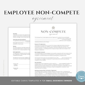Editable Employee Non-Compete Agreement Template, Non Compete Agreement Contract Tempate, Confidentiality Disclosure Form, Editable in Canva