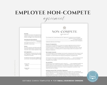 Editable Employee Non-Compete Agreement Template, Non Compete Agreement Contract Tempate, Confidentiality Disclosure Form, Editable in Canva
