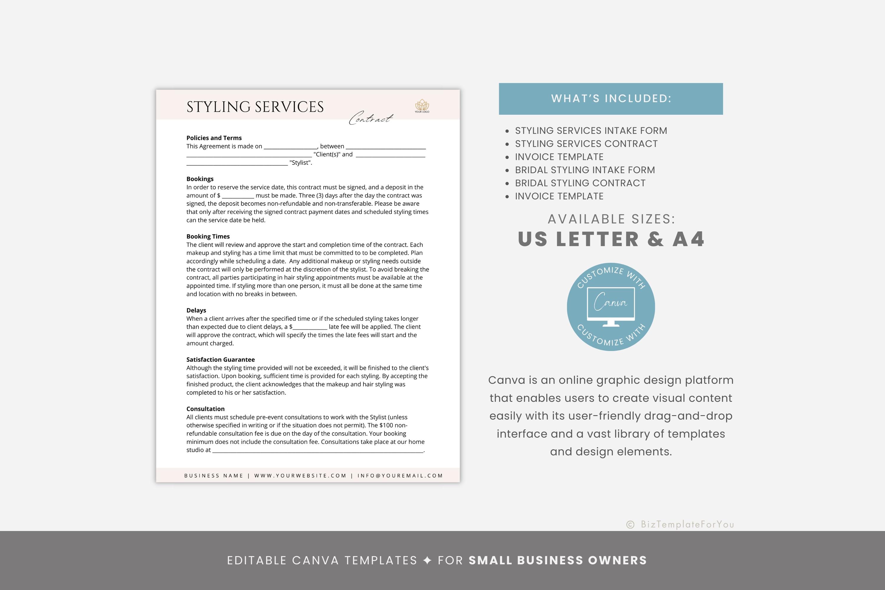 Editable Event and Bridal Styling Services Contract Template Bundle ...
