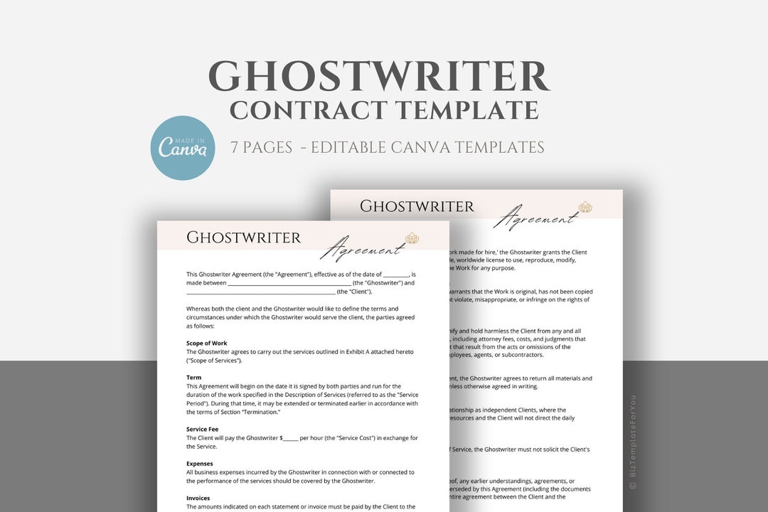 Editable Ghostwriter Contract Template, Writer Service Agreement Editable Ghostwriter Contract Template, Writer Service Agreement