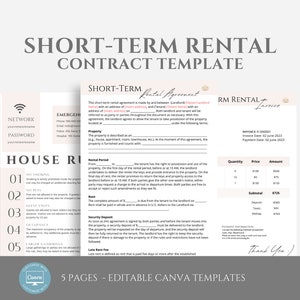 Editable Short Term Rental Agreement, Vaccation Rental Agreement Template, Airbnb Rental Lease Contract Template, editable in Canva
