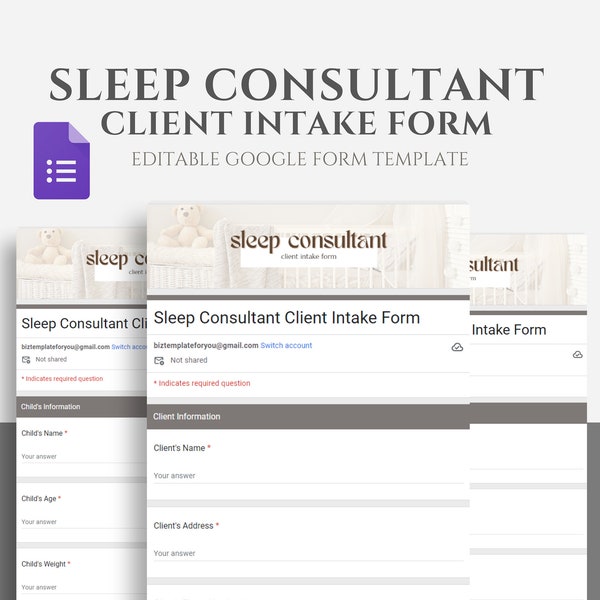 Editable Sleep Consultant Client Intake Form, Pediatric Sleep Coach Template, Editable Google Forms Template for Sleep Cosnultants