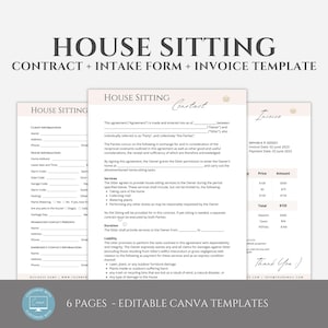 Editable House Sitting Contract Template, House Sitter Templates, Home Sitting Service Agreement, Rental Sitter Business Forms, Canva File