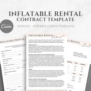 Editable Inflatable Rental Agreement Template, Bounce House Rental Contract, Event Inflatable Lease Contract, editable in Canva