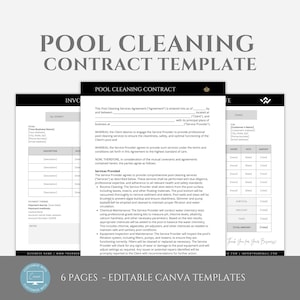 Editable Pool Cleaning Contract Template, Professional Pool Cleaner Service Agreement, Independent Contractor Agreement, Canva editable