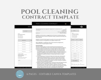 Editable Pool Cleaning Contract Template, Professional Pool Cleaner Service Agreement, Independent Contractor Agreement, Canva editable