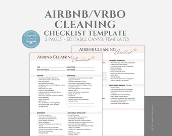 Editable Airbnb Cleaning Checklist, Editable Housekeeping Planner, Cleaning Schedule for Vacation Rental, VRBO, Cleaning Routine, Canva