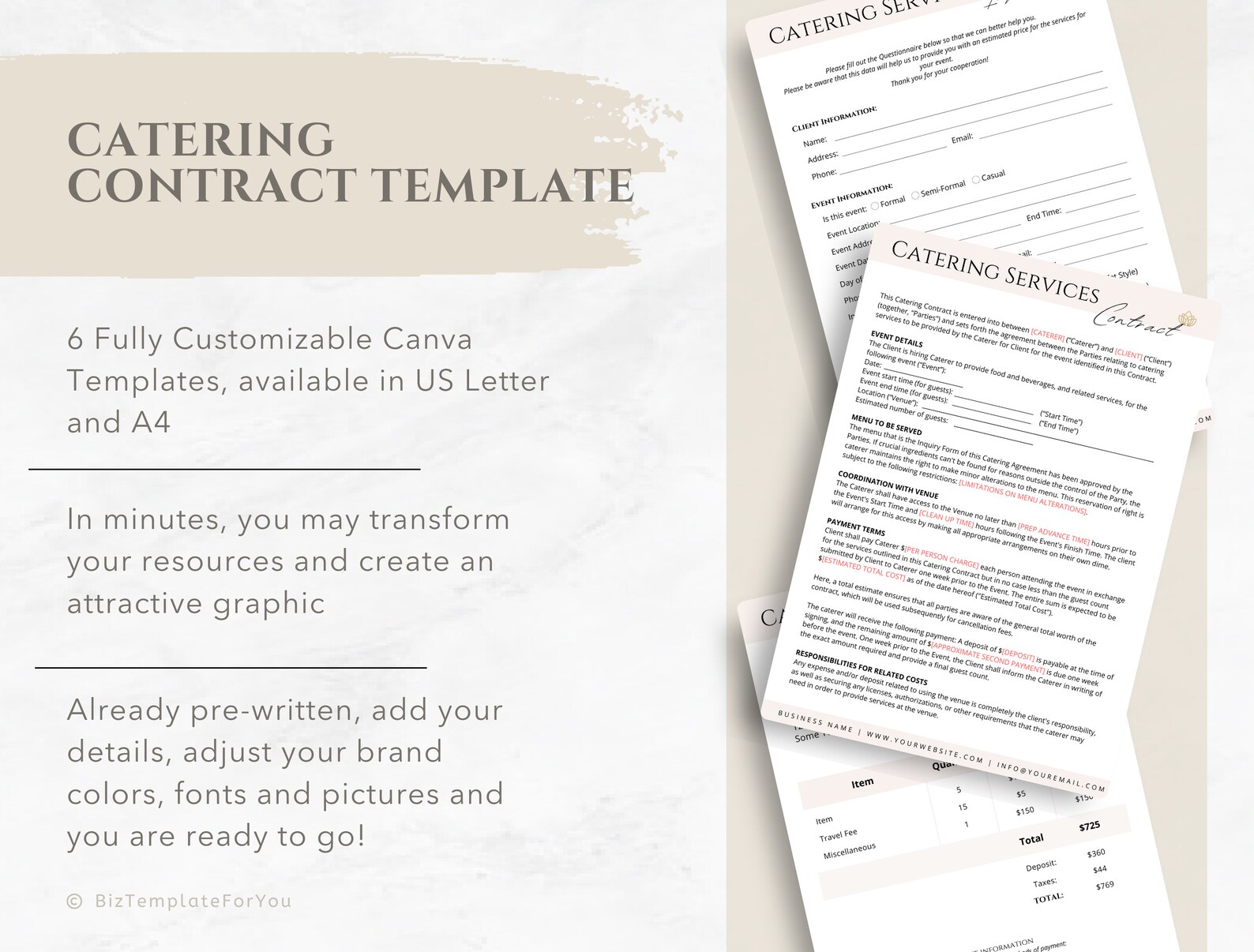 Editable Catering Contract Template Catering Order Form - Etsy