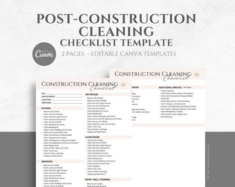 Construction Cleaning Checklist, Editable House Cleaning Checklist, Professionally designed Form for Cleaning Service Business, Canva Design
