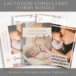 K&ouml;nnte beinhalten: Ein digitales Produktpaket f&uuml;r Stillberaterinnen. Das Cover zeigt ein Foto einer Mutter, die ein Baby stillt. Der Text auf dem Cover lautet "Lactation Consultant Forms Bundle".