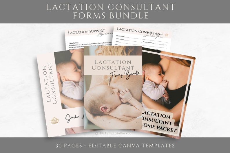 K&ouml;nnte beinhalten: Ein digitales Produktpaket f&uuml;r Stillberaterinnen. Das Cover zeigt ein Foto einer Mutter, die ein Baby stillt. Der Text auf dem Cover lautet "Lactation Consultant Forms Bundle".