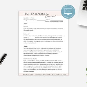 Editable Hair Extensions Contract Template, Hair Extensions Consultation Form, Extensions Care Guide and Invoice Template, Hair Stylist bild 2